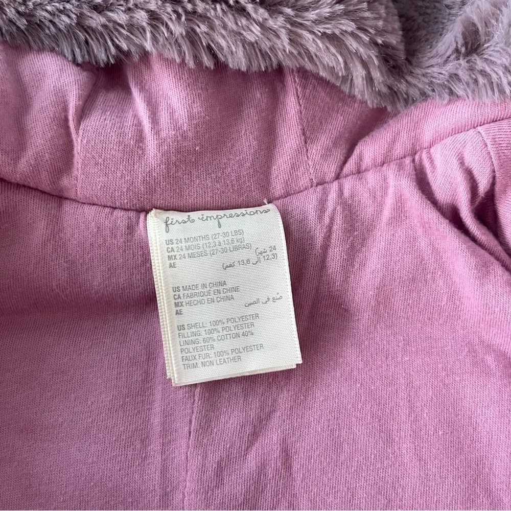 First Impressions Pink Snow suit bow details. Size 24M